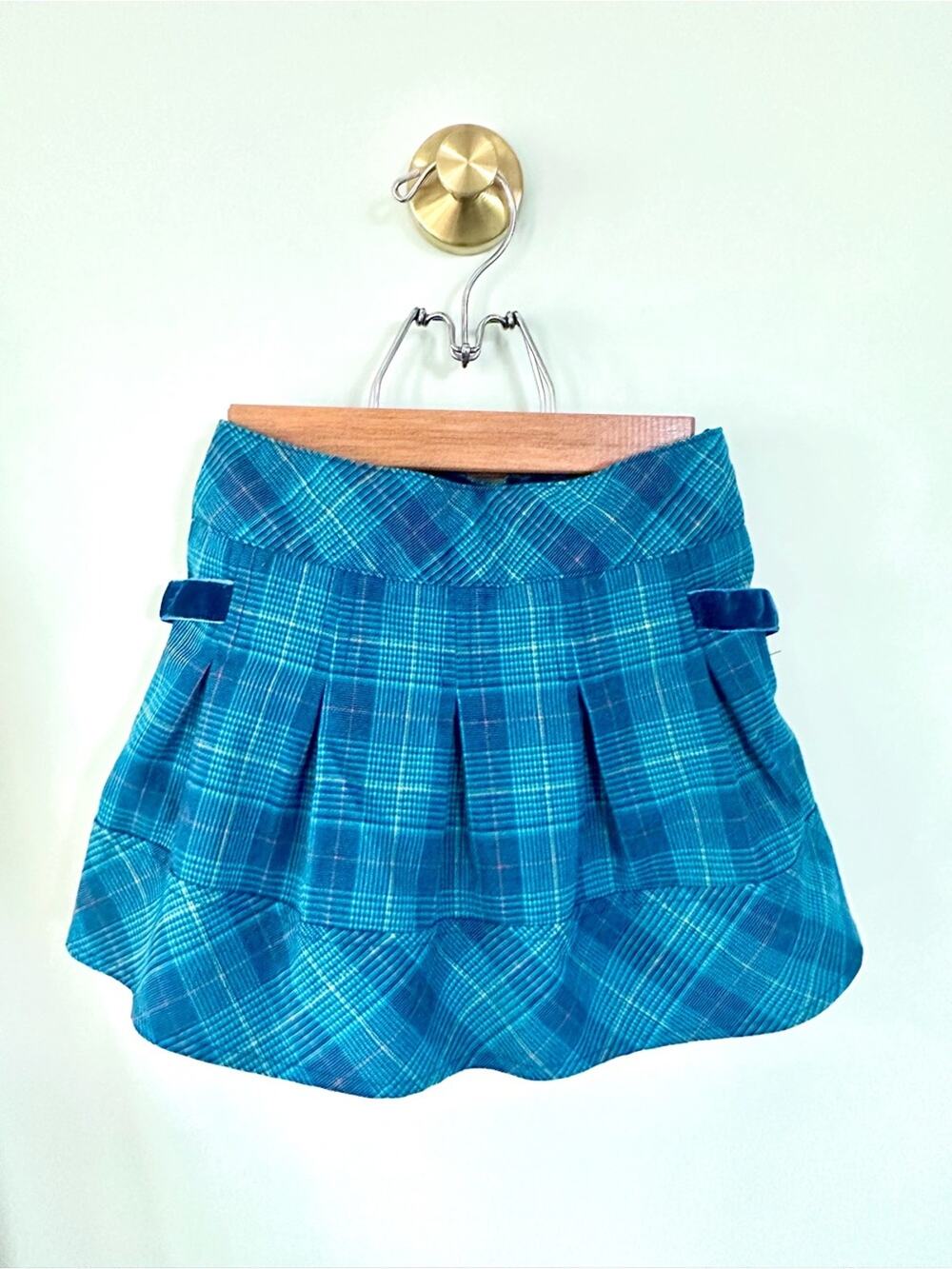 Cherokee Girls 6/6X Blue Plaid Pleated Skort Y2K Preppy Velvet Buckles